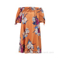 floral print ladies shortsleeve off shoulder chiffon blouses